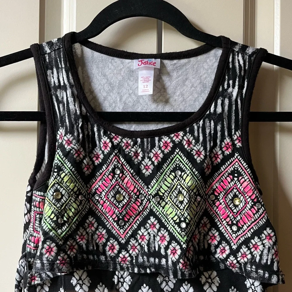 Like New Justice Black & White with neon accent Maxi Dress Junior's Size 12